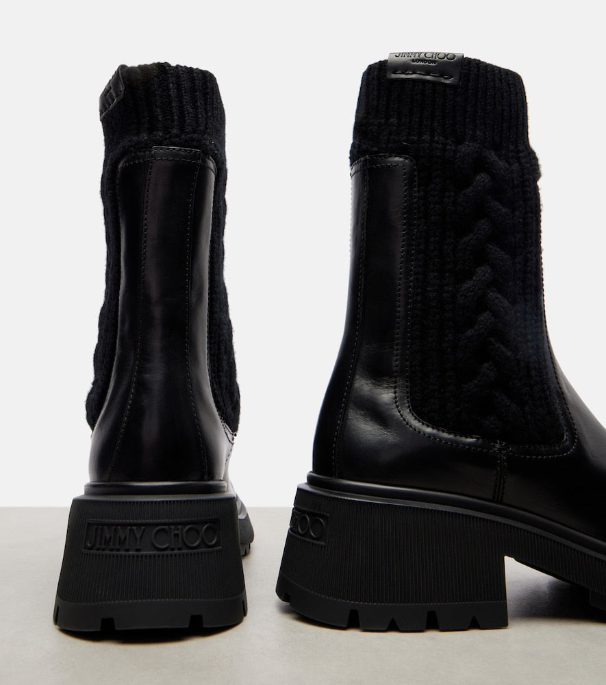 Jimmy Choo Tamia cable-knit leather ankle boots - Black Mid Heel Boots
