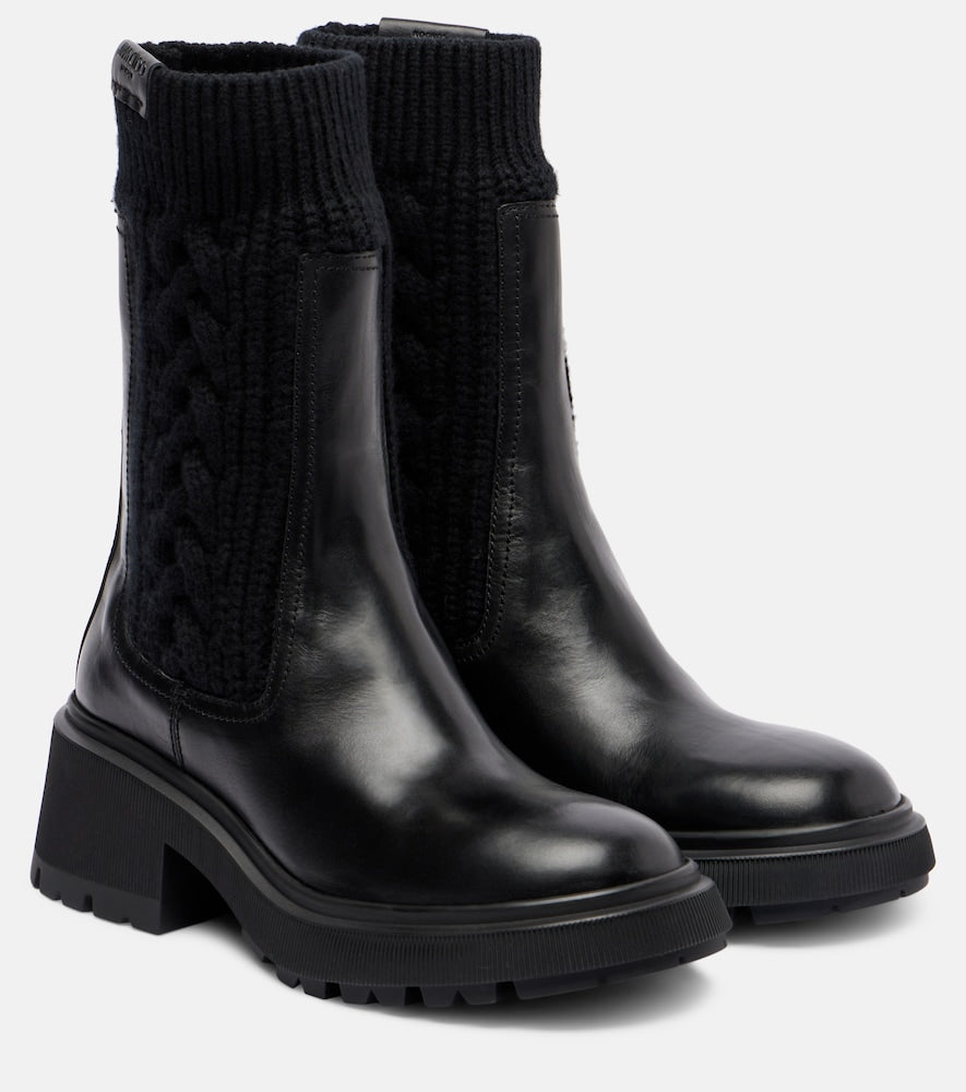 Jimmy Choo Tamia cable-knit leather ankle boots - Black Mid Heel Boots