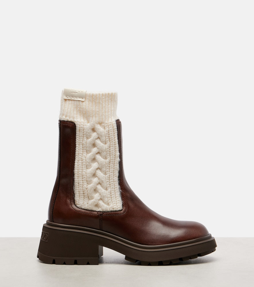 Jimmy Choo Tamia cable-knit leather ankle boots - Brown Mid Heel Boots