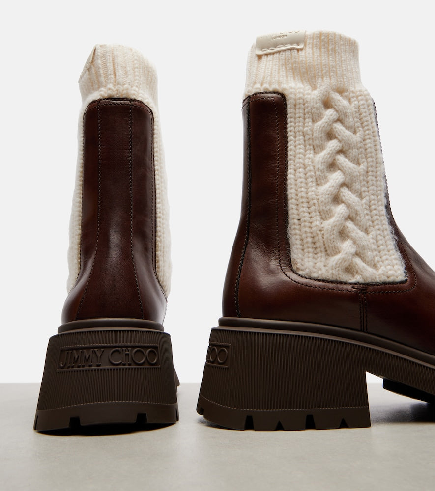 Jimmy Choo Tamia cable-knit leather ankle boots - Brown Mid Heel Boots