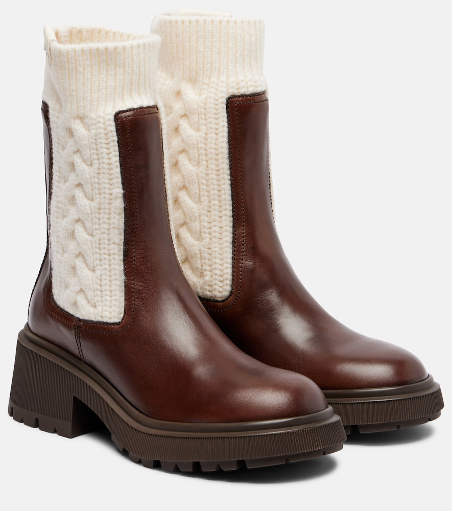 Jimmy Choo Tamia cable-knit leather ankle boots - Brown Mid Heel Boots