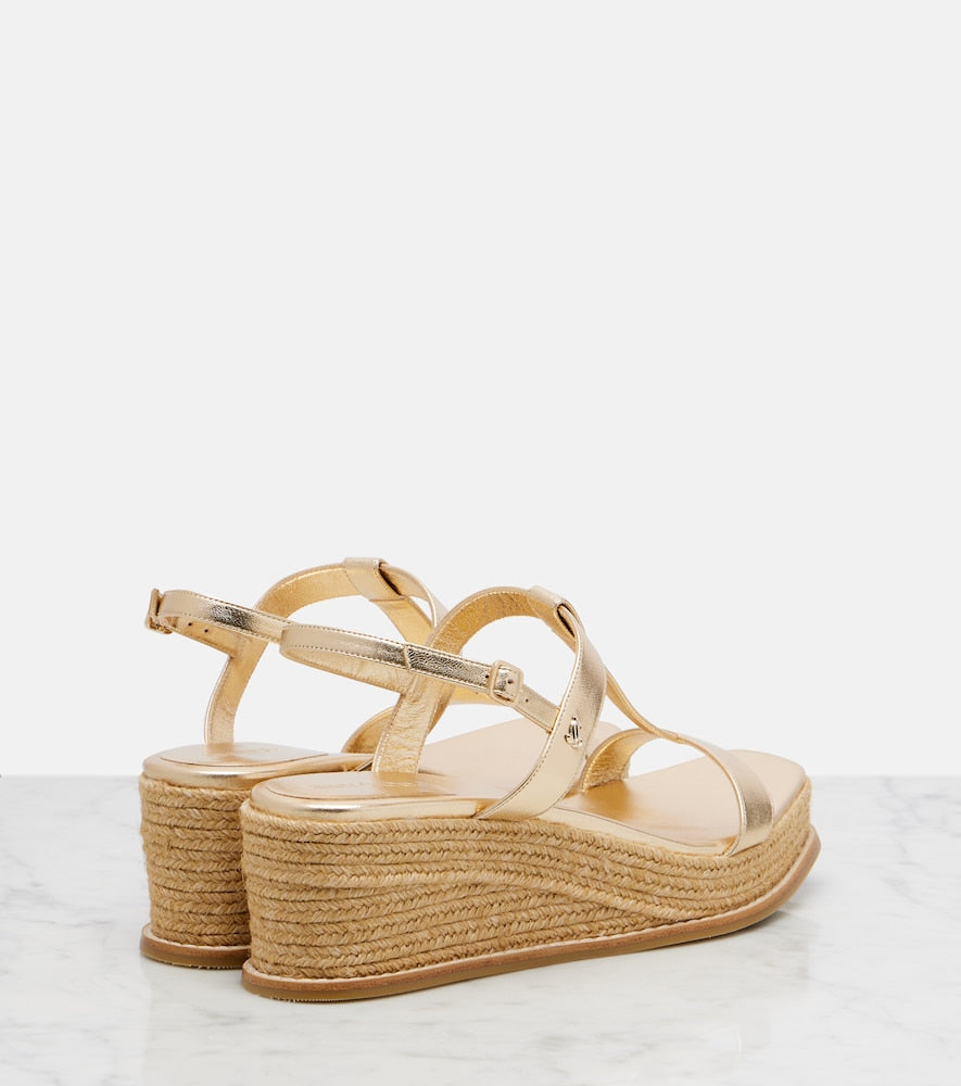 Jimmy Choo Theia 60 metallic leather espadrille wedges - Gold High Espadrilles