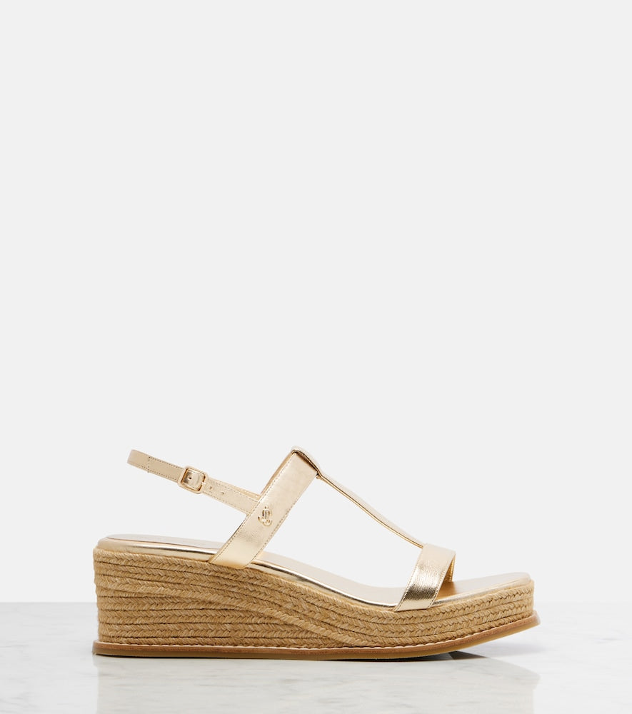 Jimmy Choo Theia 60 metallic leather espadrille wedges - Gold High Espadrilles