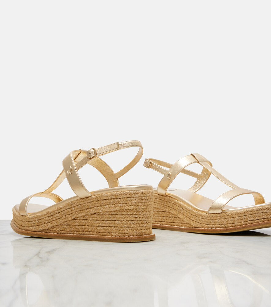 Jimmy Choo Theia 60 metallic leather espadrille wedges - Gold High Espadrilles