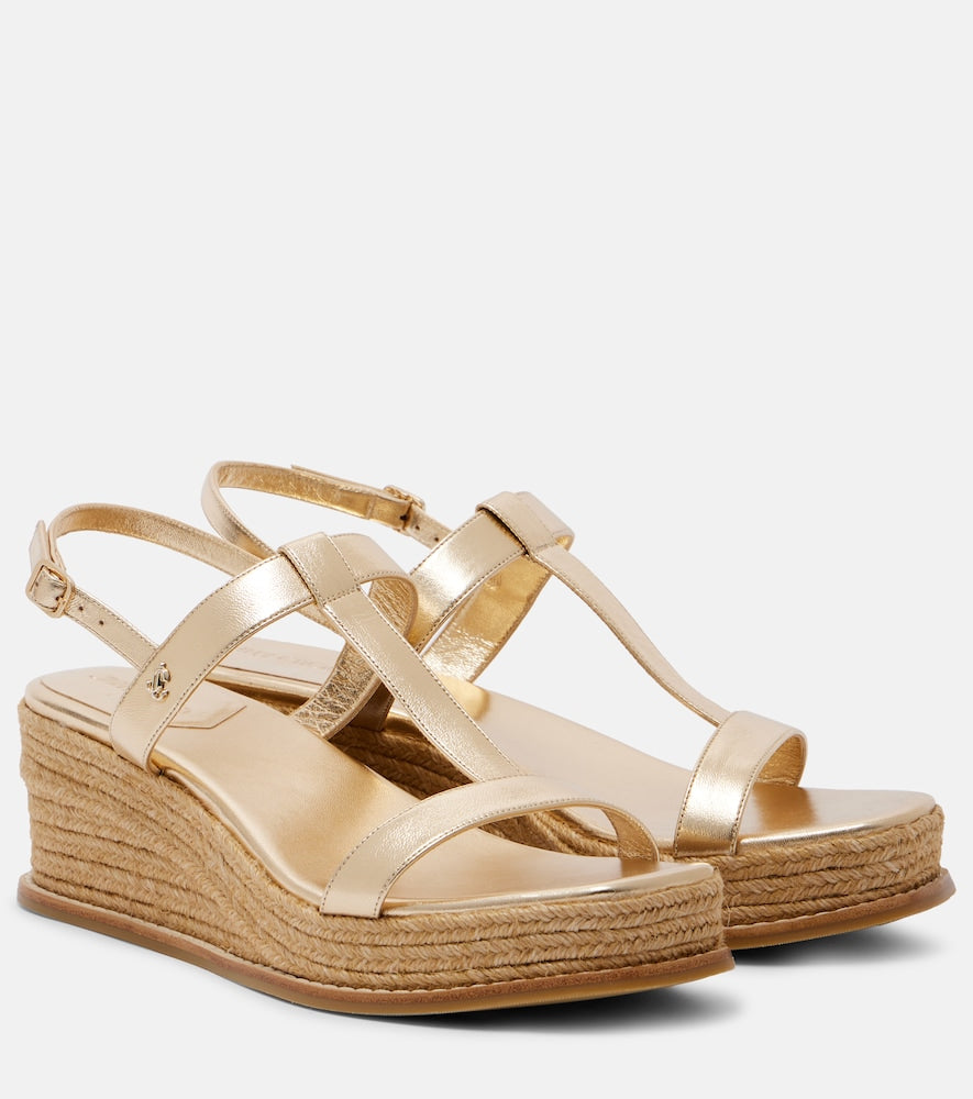 Jimmy Choo Theia 60 metallic leather espadrille wedges - Gold High Espadrilles