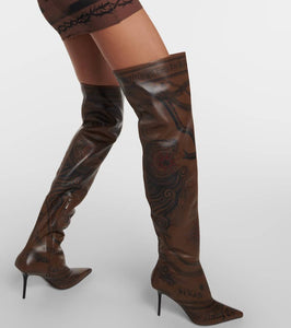Jimmy Choo x Jean Paul Gaultier Tattoo leather over-the-knee boots