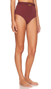 Johanna Ortiz African Nomad High Waist Bikini Bottom in Brown