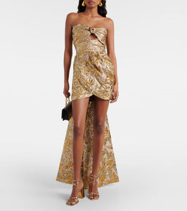 Johanna Ortiz Bow-detail cutout brocade minidress
