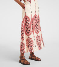 Johanna Ortiz Embroidered printed linen midi dress