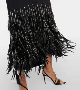 Johanna Ortiz Feather-trimmed crêpe maxi dress