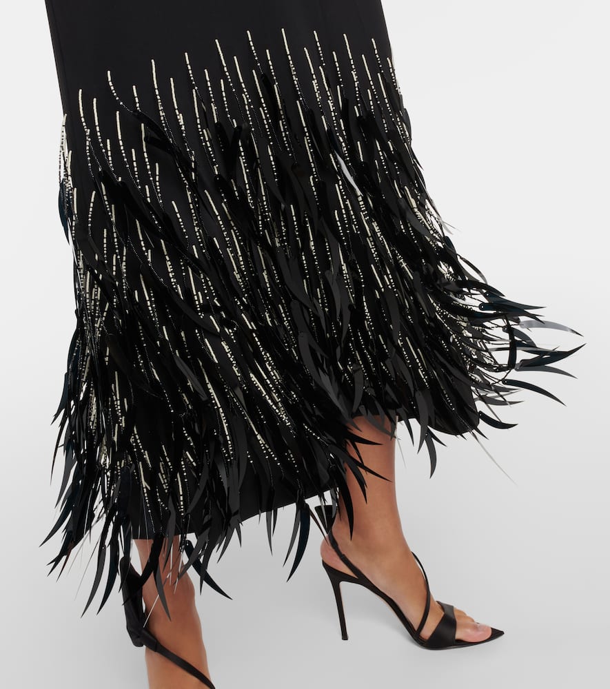 Johanna Ortiz Feather-trimmed crêpe maxi dress