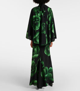 Johanna Ortiz Floral embroidered silk gown with cape