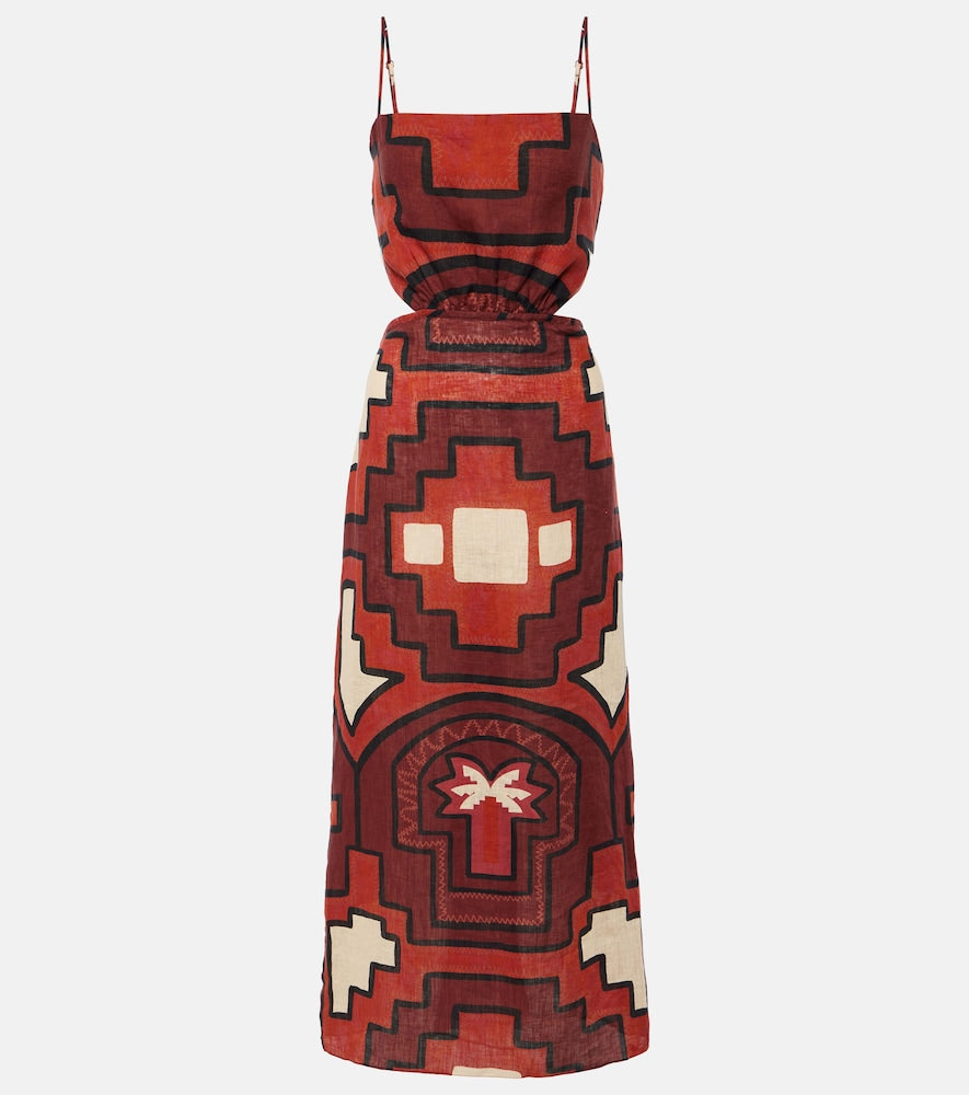 Johanna Ortiz Printed cutout linen midi dress. Johanna Ortiz 印花镂空亚麻中长连衣裙