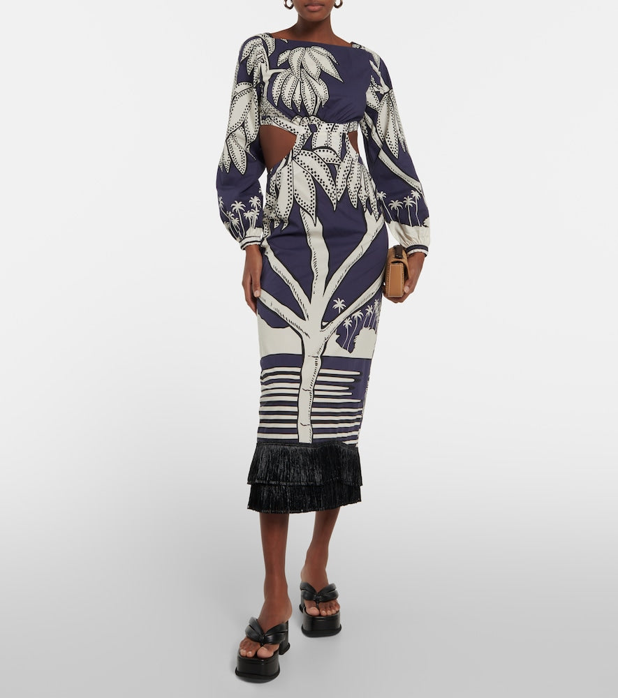 Johanna Ortiz Printed fringe-trimmed cotton maxi dress