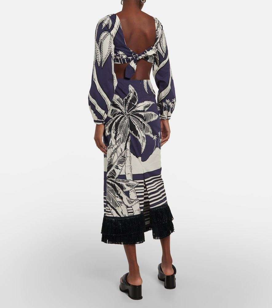 Johanna Ortiz Printed fringe-trimmed cotton maxi dress