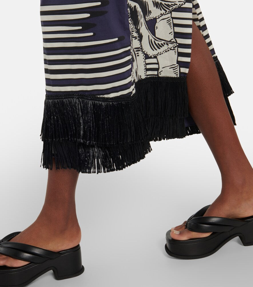 Johanna Ortiz Printed fringe-trimmed cotton maxi dress