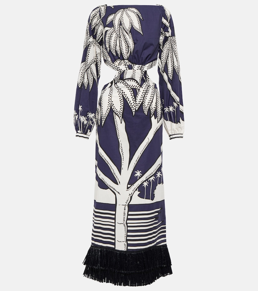 Johanna Ortiz Printed fringe-trimmed cotton maxi dress. Johanna Ortiz 印花流苏边棉质长裙