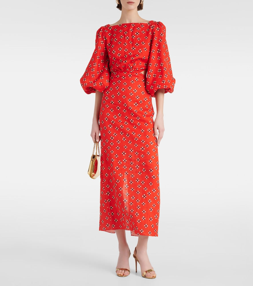 Johanna Ortiz Printed linen midi dress