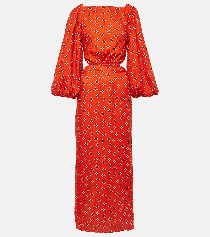 Johanna Ortiz Printed linen midi dress. Johanna Ortiz 印花亚麻中长连衣裙