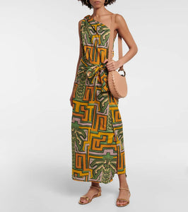 Johanna Ortiz Printed one-shoulder cotton midi dress