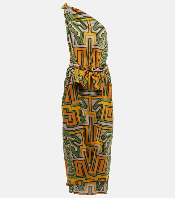 Johanna Ortiz Printed one-shoulder cotton midi dress