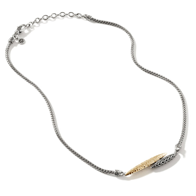 John Hardy 2.5mm Two-Tone Carved Classic Chain Palu Station Necklace | 16-18 Inches