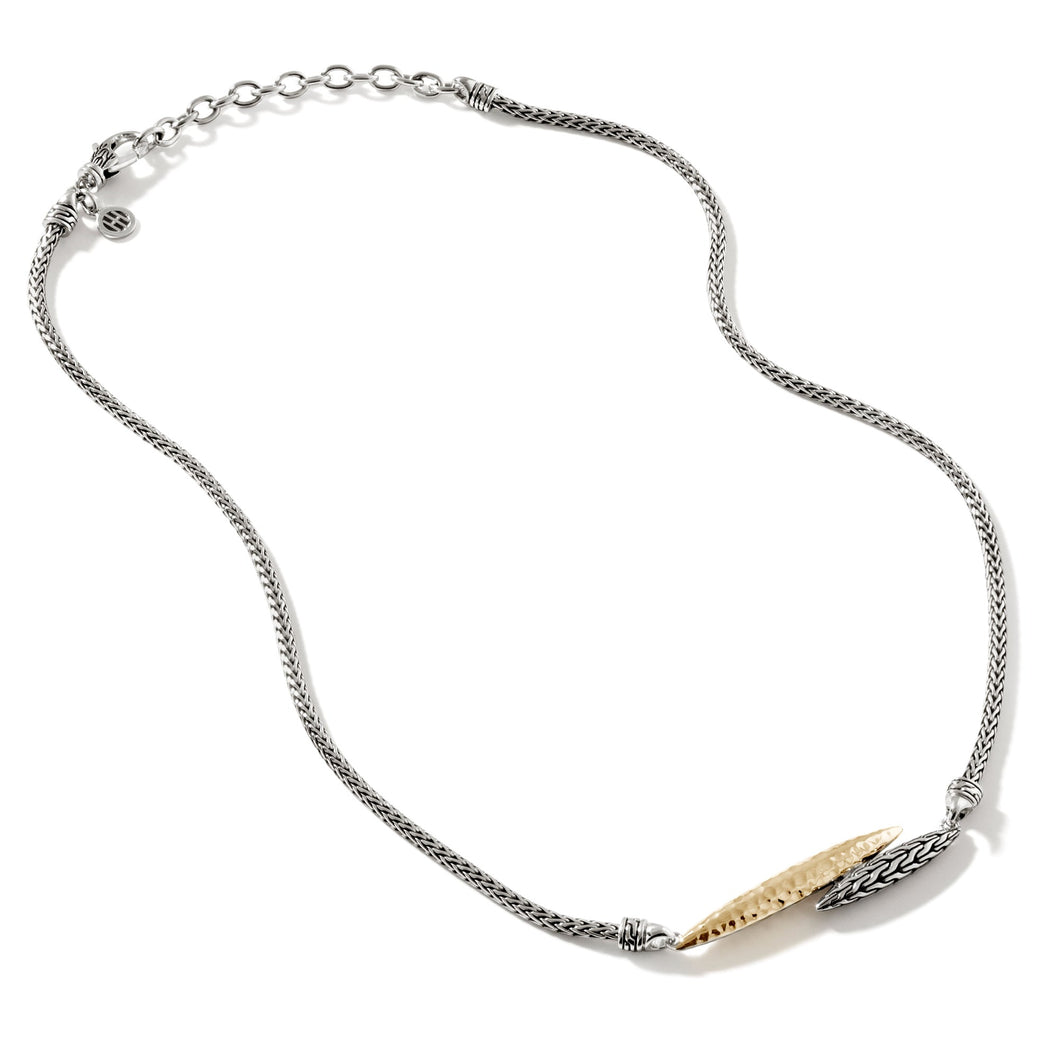 John Hardy 2.5mm Two-Tone Carved Classic Chain Palu Station Necklace | 16-18 Inches
