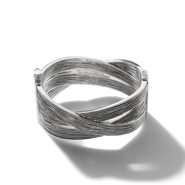 John Hardy Bamboo Striated Sterling Silver Hinged Bangle Bracelet | 28mm | Medium