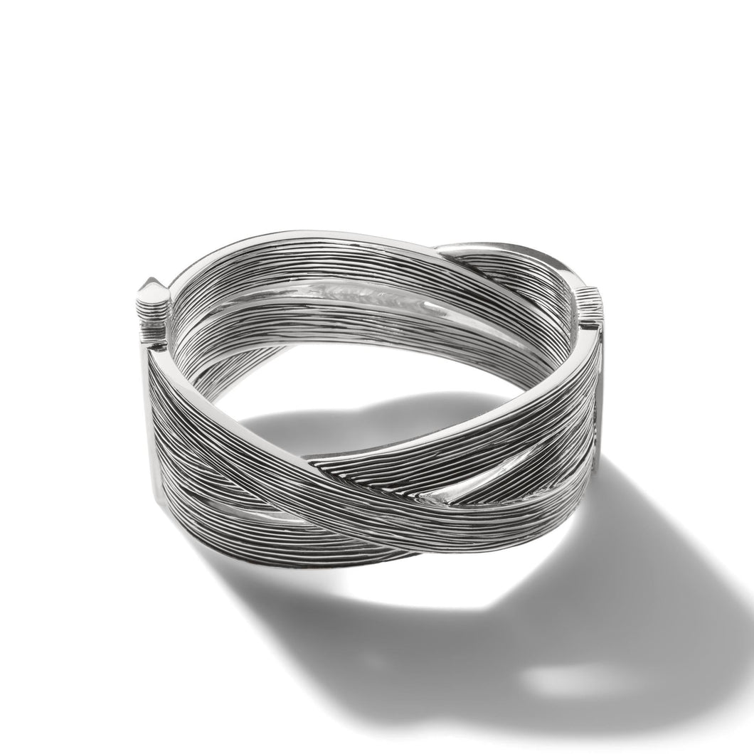 John Hardy Bamboo Striated Sterling Silver Hinged Bangle Bracelet | 28mm | Medium