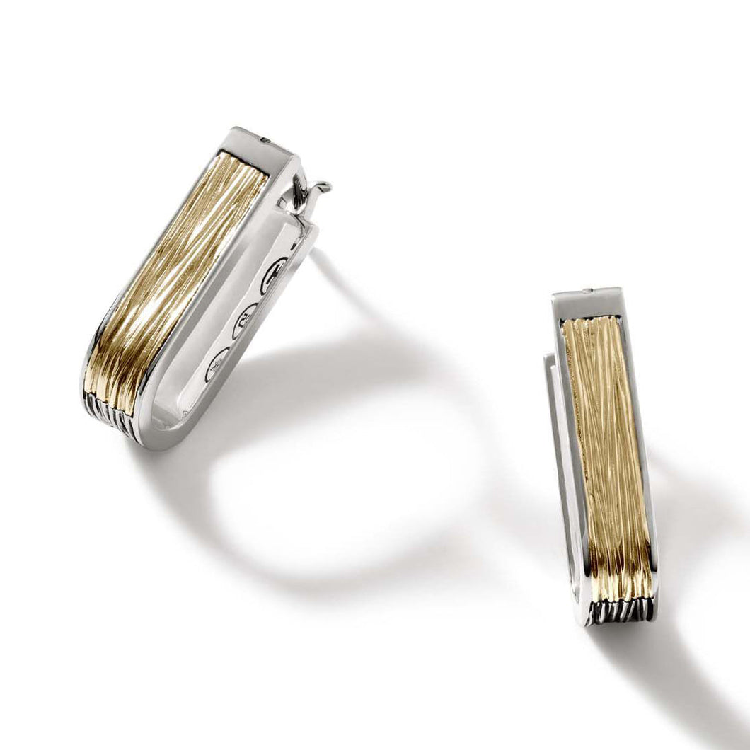 John Hardy Bamboo Striated Two-Tone Yellow Gold and Sterling Silver Hoop Earrings
