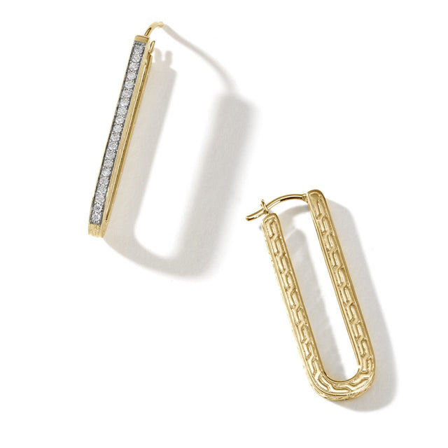 John Hardy Carved Chain 1/3ctw Diamond Yellow Gold Hoop Earrings | 30.5mm