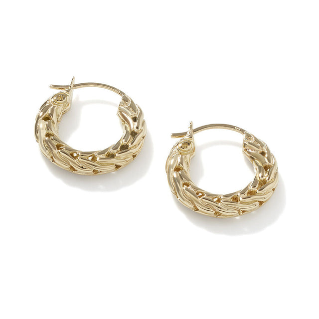 John Hardy Carved Chain Extra Small Hoop Yellow Gold Earrings | 10mm