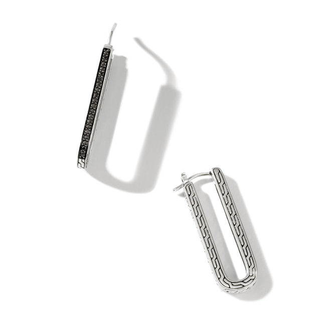 John Hardy Carved Chain Pave Hoop Earrings in Sterling Silver