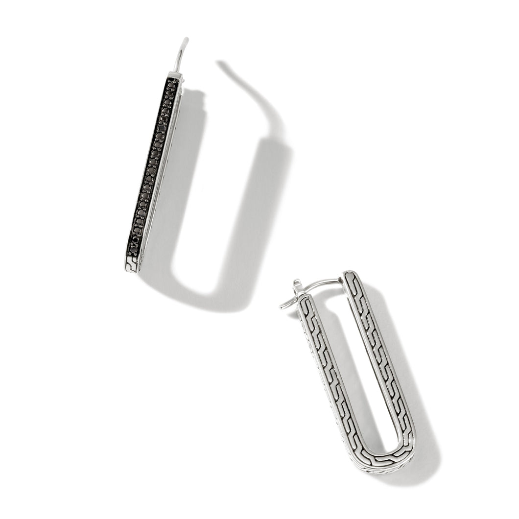 John Hardy Carved Chain Pave Hoop Earrings in Sterling Silver