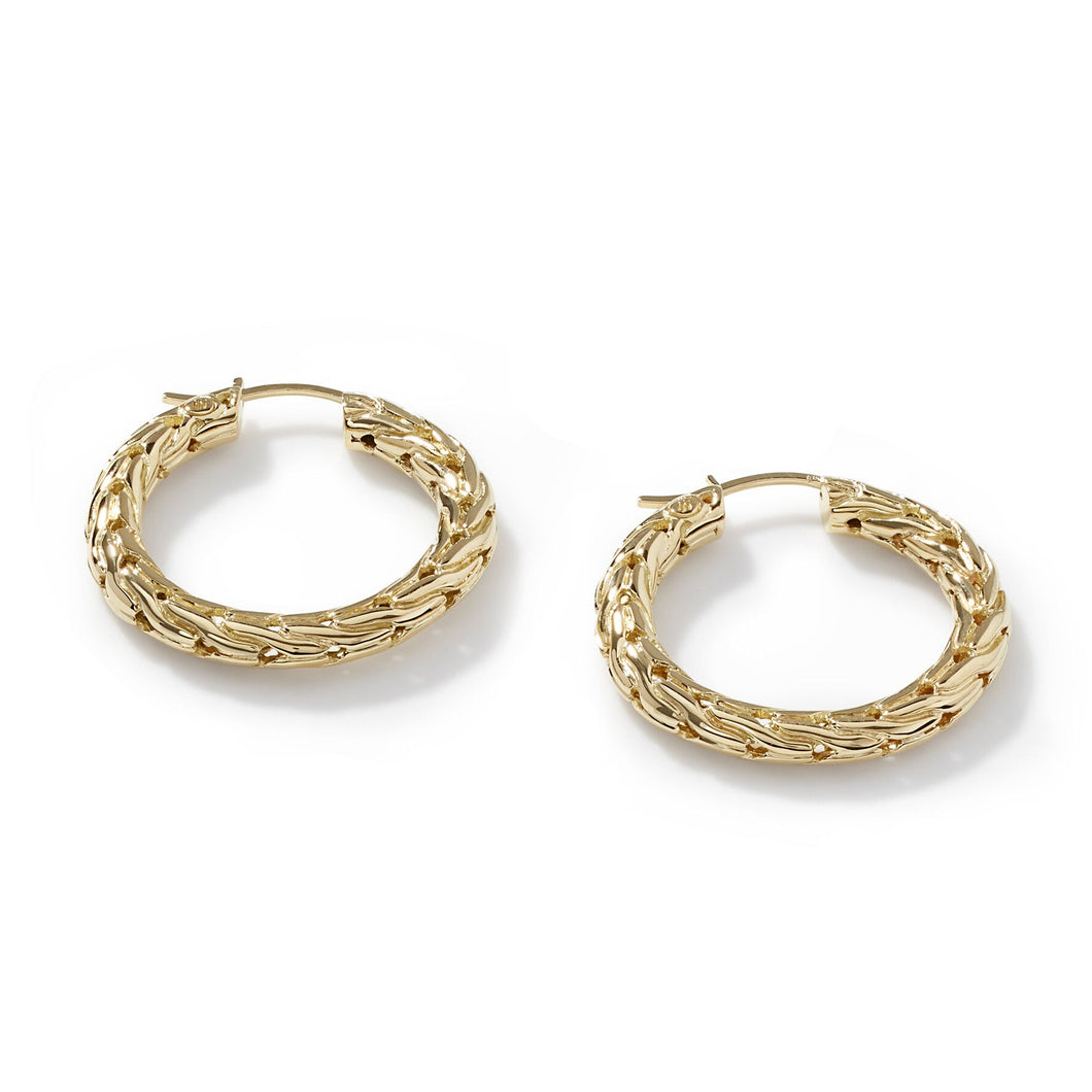 John Hardy Carved Chain Small Hoop Yellow Gold Earrings | 20mm