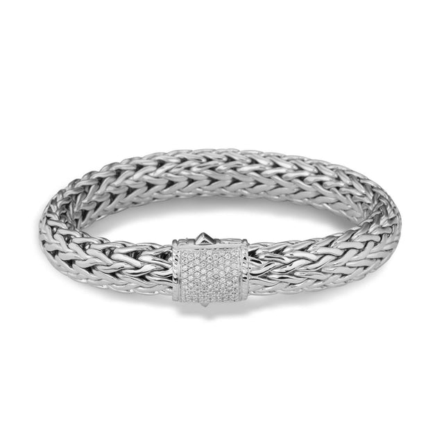 John Hardy Classic Chain 10.5mm Bracelet in Sterling Silver with Diamonds 5/8ctw - Medium