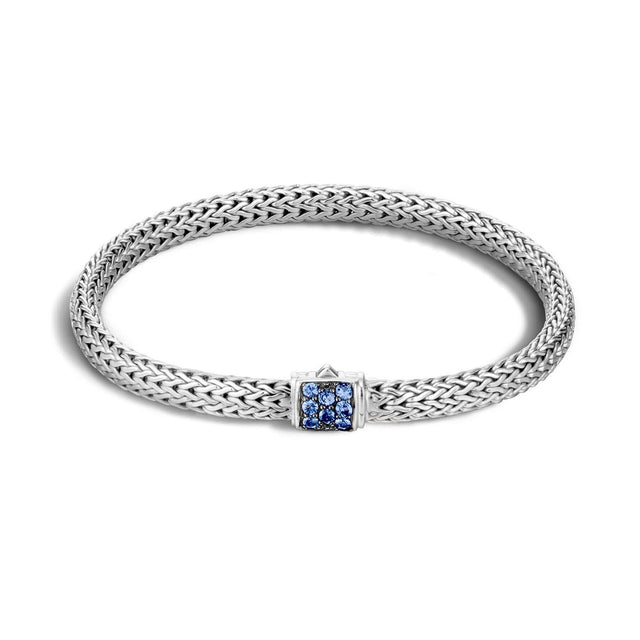 John Hardy Classic Chain 5mm Bracelet in Sterling Silver with Blue Sapphires - Medium
