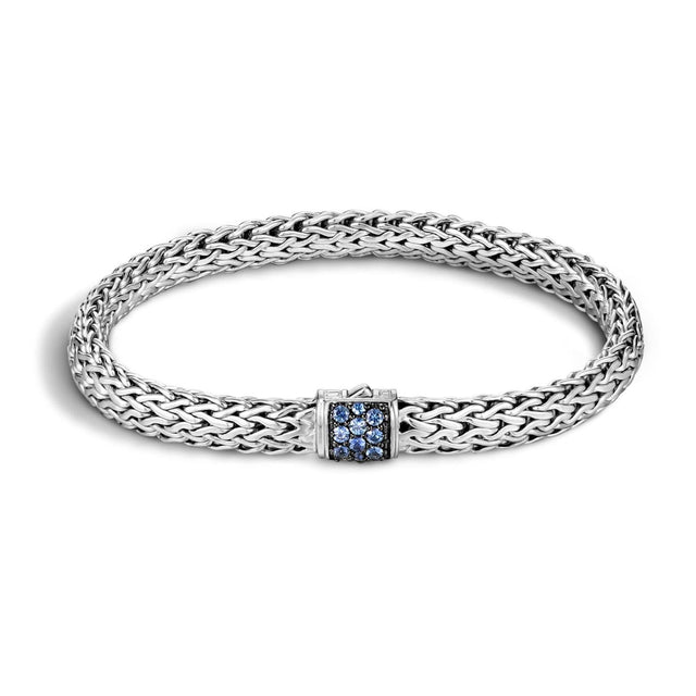 John Hardy Classic Chain 6.5mm Bracelet in Sterling Silver with Blue Sapphires - Large