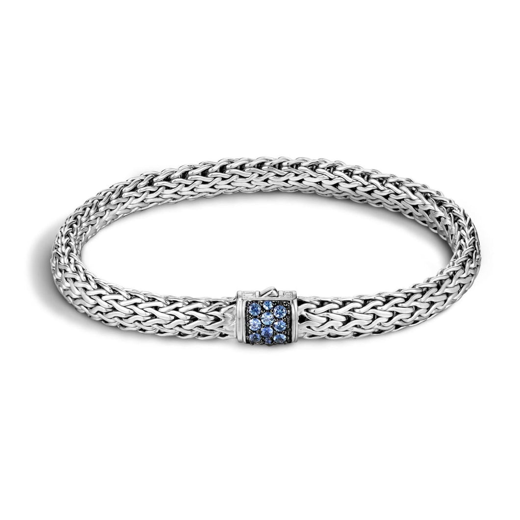 John Hardy Classic Chain 6.5mm Bracelet in Sterling Silver with Blue Sapphires - Large