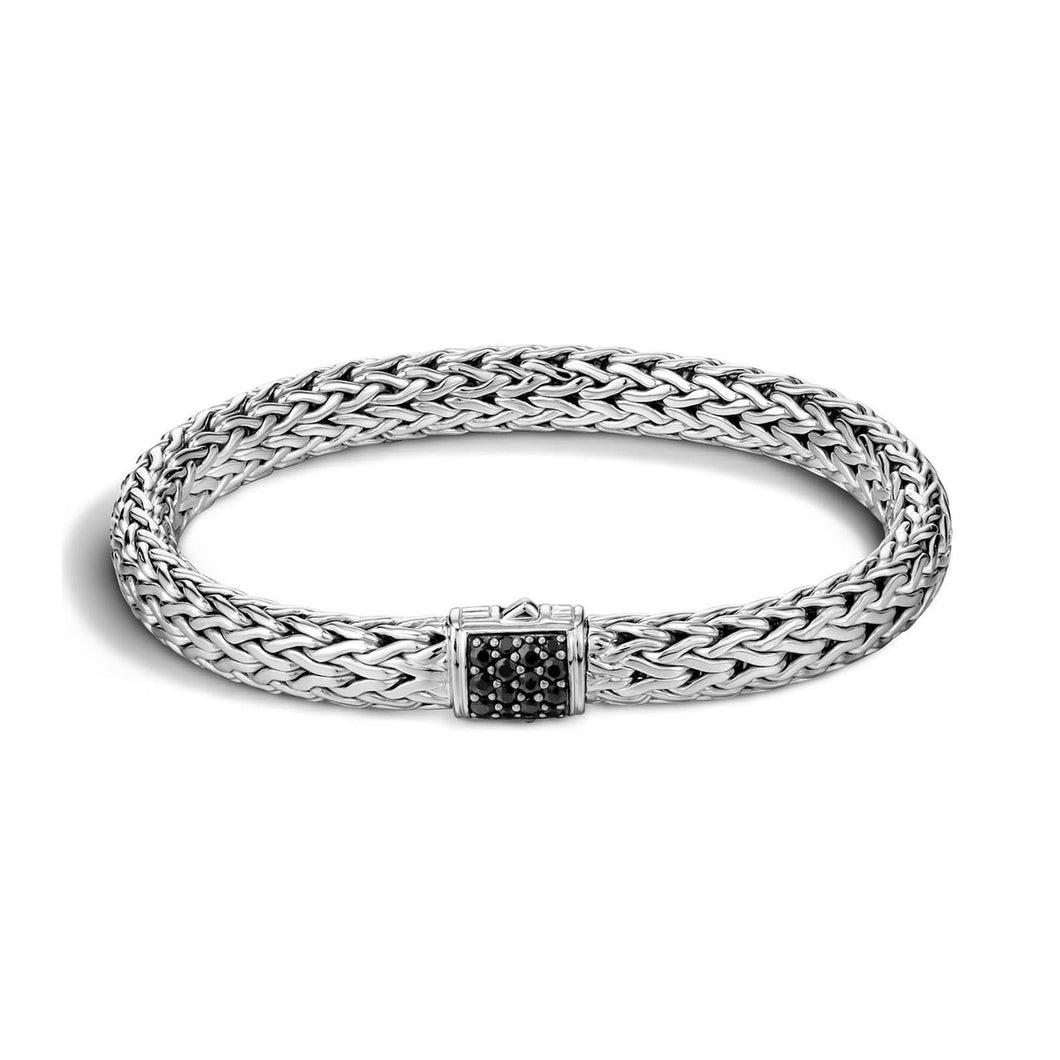 John Hardy Classic Chain 7.5mm Bracelet in Sterling Silver with Black Sapphires - Medium