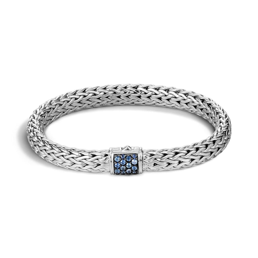 John Hardy Classic Chain 7.5mm Bracelet in Sterling Silver with Blue Sapphires - Large