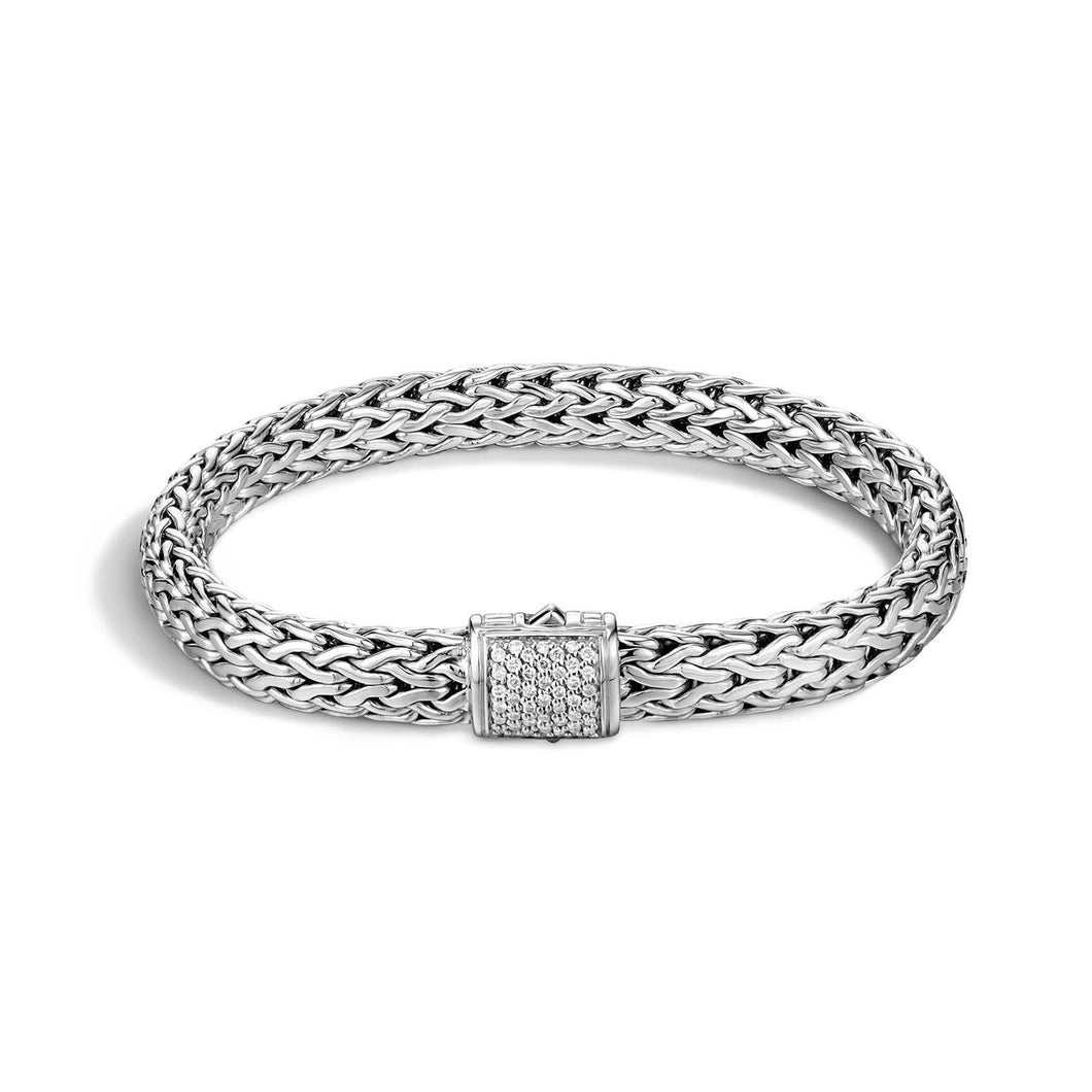 John Hardy Classic Chain 7.5mm Bracelet in Sterling Silver with Diamonds 1/4ctw - Large