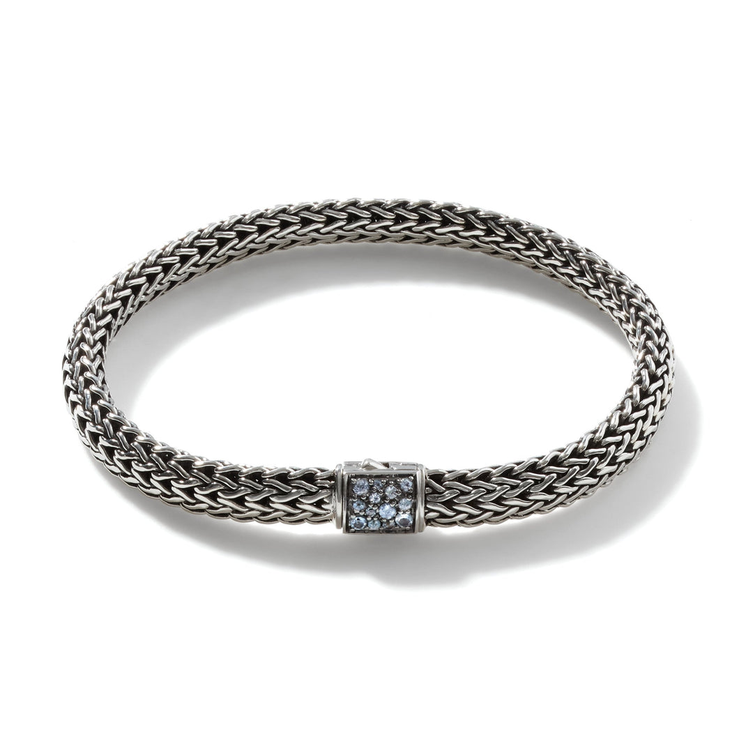 John Hardy Classic Chain Bracelet with Treated Black Sapphire and Aquamarine | 6.75 Inches