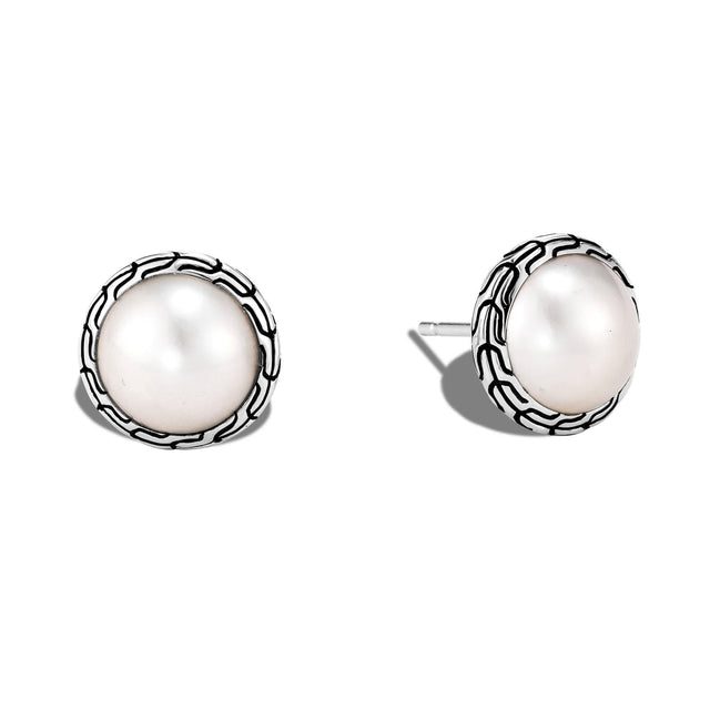 John Hardy Classic Chain Mabe Freshwater Cultured Pearl Stud Earrings
