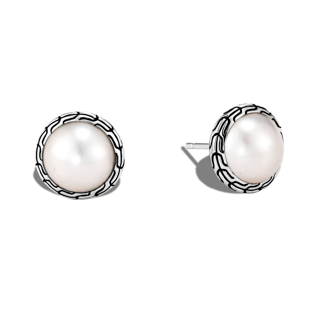 John Hardy Classic Chain Mabe Freshwater Cultured Pearl Stud Earrings