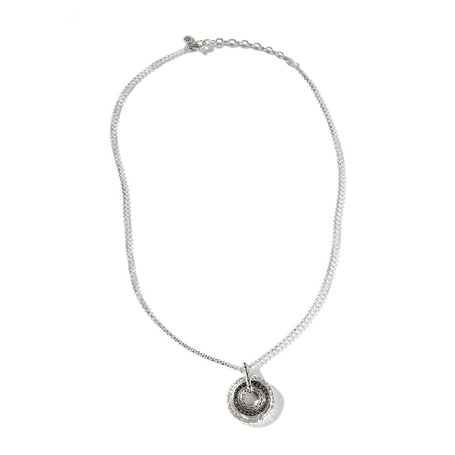 John Hardy Classic Chain Palu Pendant Necklace in Sterling Silver with Treated Black Sapphire and Black Spinel