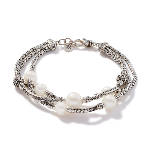 John Hardy Classic Chain Pearl Triple Row Bracelet in Sterling Silver | Medium