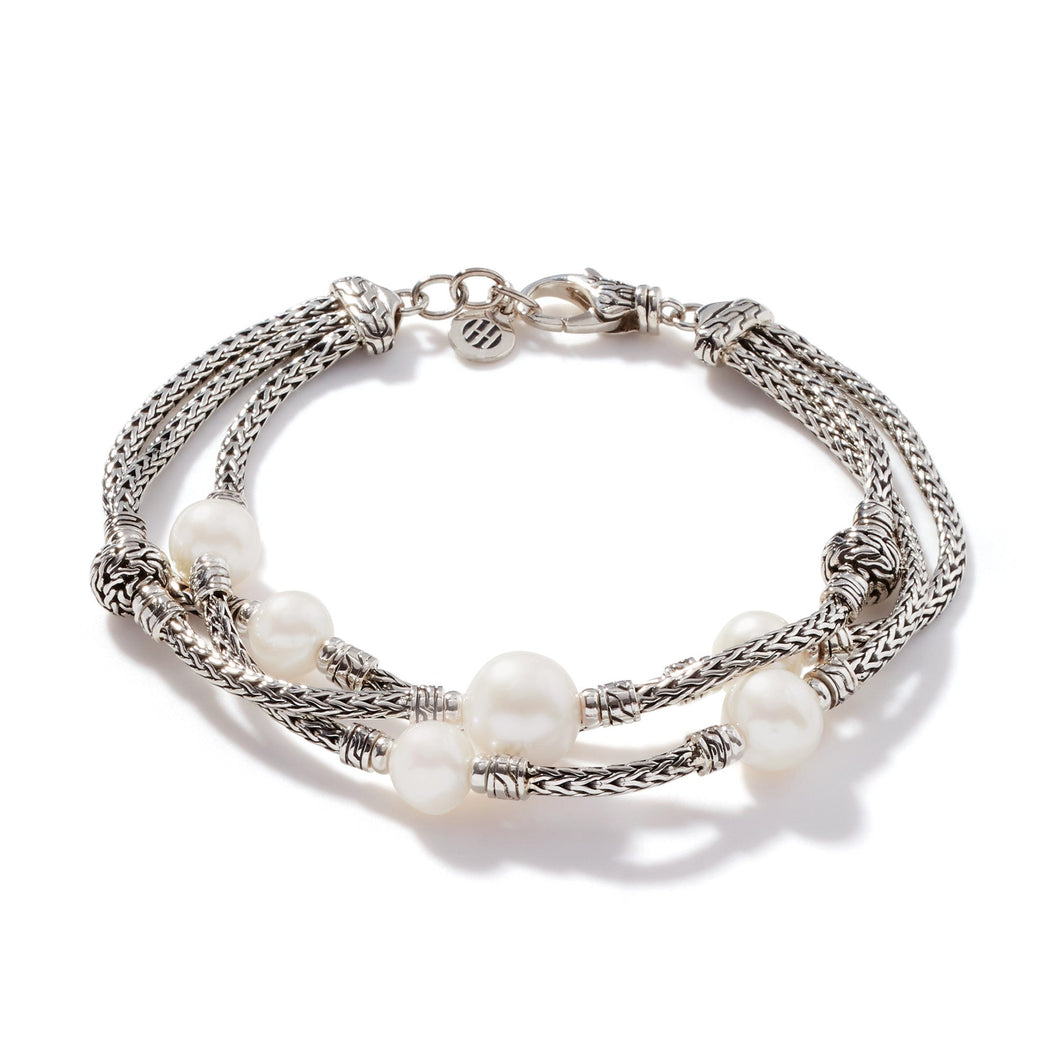 John Hardy Classic Chain Pearl Triple Row Bracelet in Sterling Silver | Medium