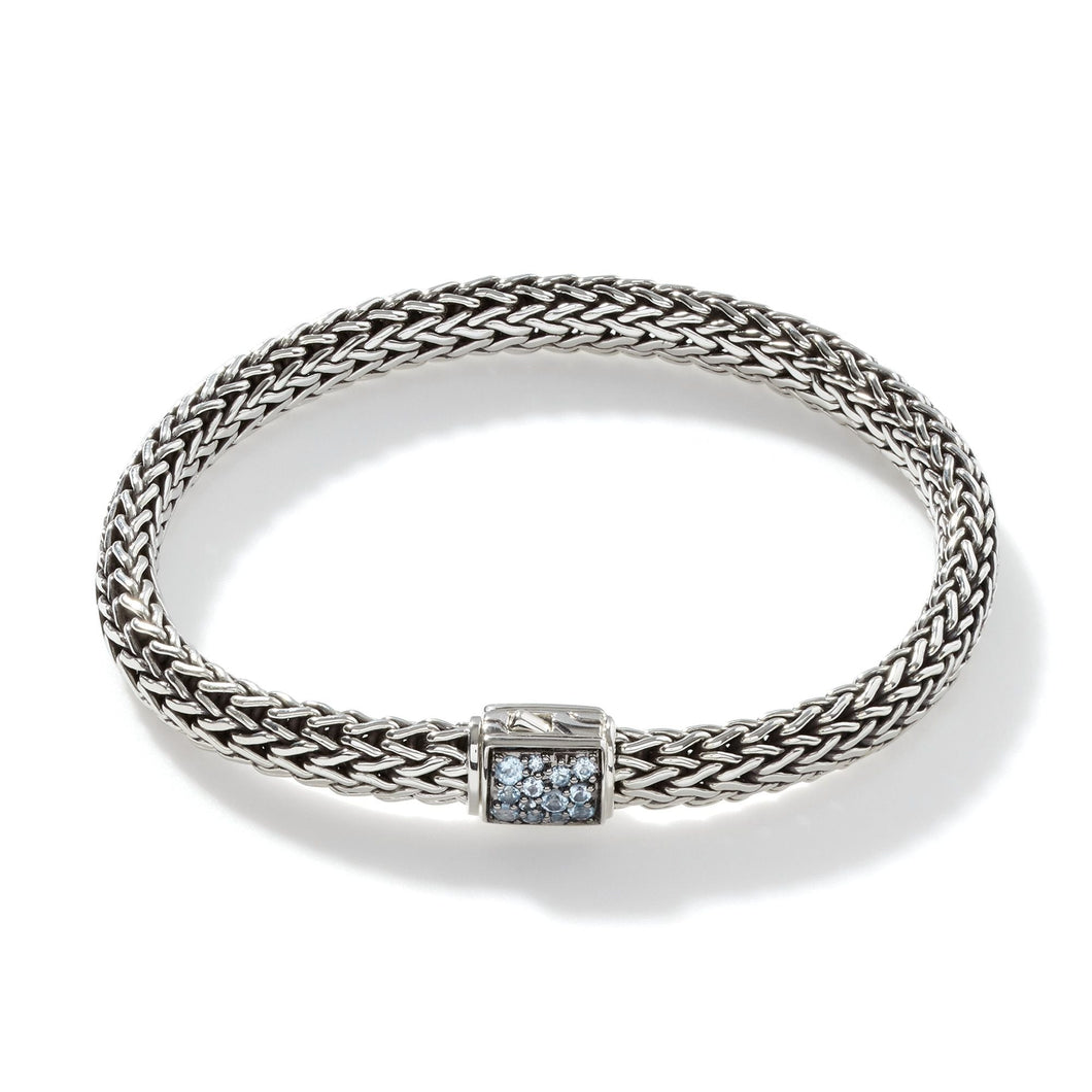 John Hardy Classic Chain Silver Reversible Bracelet with Treated Black Sapphire and Treated Swiss Blue Topaz | 6.75 Inches