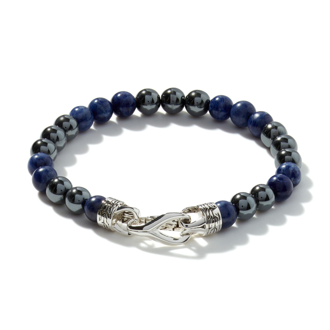 John Hardy Classic Chain Silver Sodalite and Hematite Bead Bracelet | 7.5 Inches